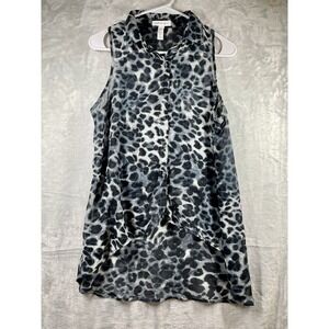 Ambiance Apparel Animal Print Sleeveless Top M Sheer Button Up Summer Flowy